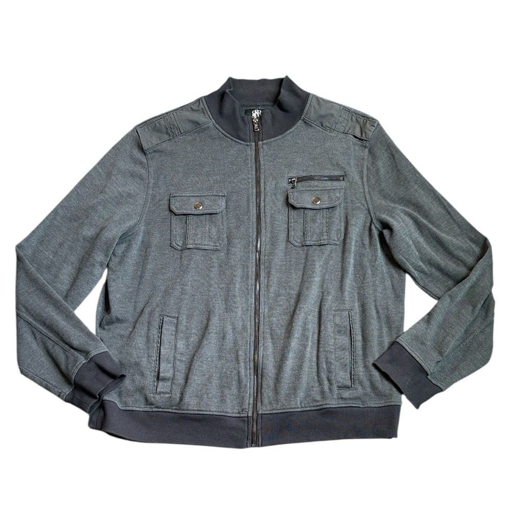 Rock & Republic Ribbed Cardigan Jacket Men's 2XL Gray Full Zip Knit